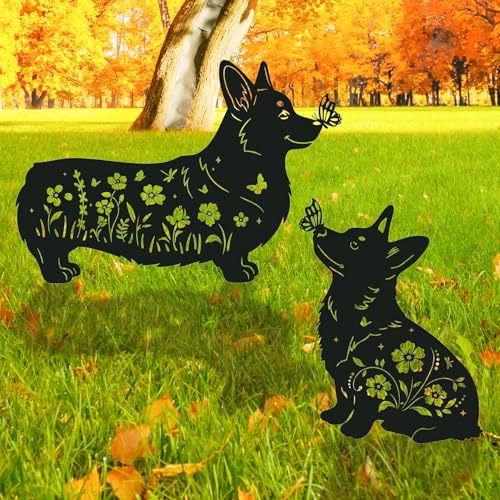 Rngmsi Corgi Metal Garden Stakes Yard Decor, 2PCS Black Corgi Dog Silhouette Statues Garden Decorative Gifts for Yard Art, Patio, Outside, Lawn Ornaments, Dachshund Outdoor, Yard Art - style: Corgi