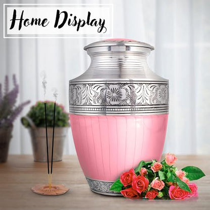 Alpha Living Home Cremation Urn for Human Ashes, 200+ cu in, Pink Silver - color: Pastel Silver, size: Hand Engraved