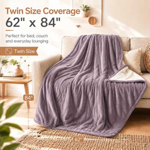 Electric Heated Blanket,Flannel and Sherpa,Twin 62x84in,Lavender,Gift - color: C-lavender, size: 62x84inches-Twin