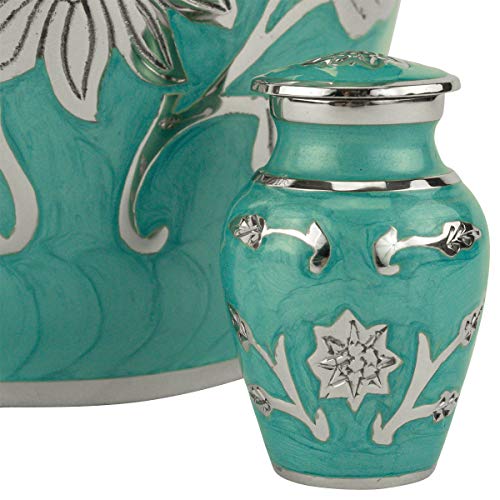 Grace Turquoise Keepsake Cremation Urn for Ashes, Brass, Blue Green Urn, Keepsake Sized Cremation Urn, 3 Inches High - color: Turquoise