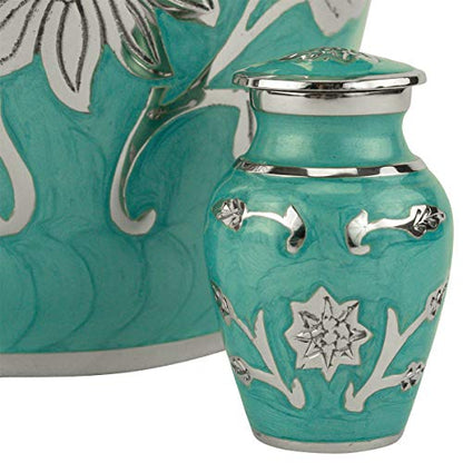 Grace Turquoise Keepsake Cremation Urn for Ashes, Brass, Blue Green Urn, Keepsake Sized Cremation Urn, 3 Inches High - color: Turquoise