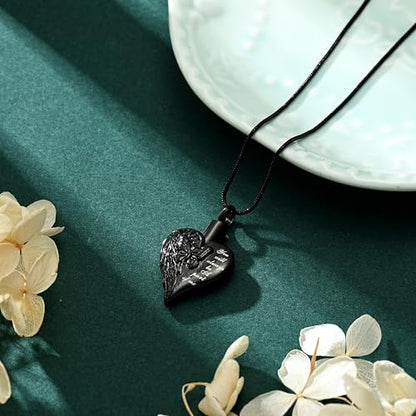 Love Heart Cremation Jewelry Urn Necklaces Butterfly Urn Necklaces for Ashes Memorial Keepsake Pendant for Women Men Gifts With Funnel Kit & Bag - color: Black