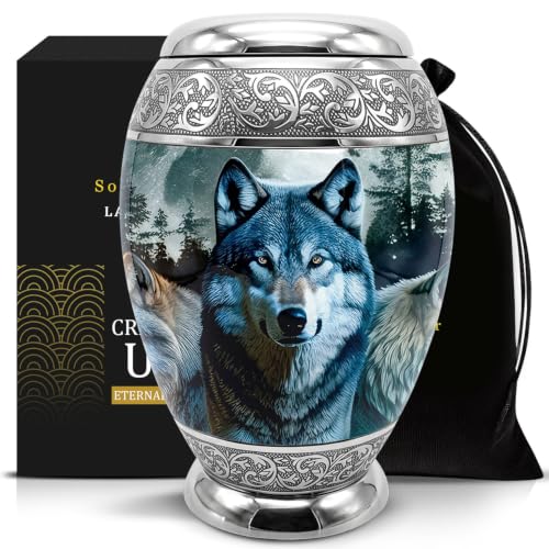 Urns for Human Ashes Adult Male and Female | Handcrafted Large 200 Cubic Inches Cremation Urn with Silver Engraving | Secure Threaded Lid | Silver Memorial Urn for Burial Ashes - color: Silver