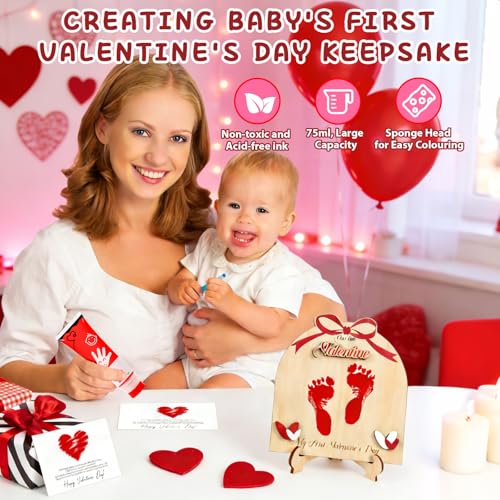 Baby Hand and Footprint Paint with Sponge Head, 2.54 fl oz, Non-Toxic & Acid-Free, Washable Baby Safe Paint for Newborn Keepsakes, Dog Nose & Paw Prints, Ideal New Mom Gift - Red - color: Red