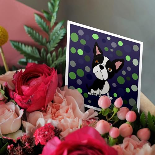 3dRose Greeting Cards - Funny Cute Boston Terrier Dog and Circle Pattern Abstract Art - 12 Pack - Pets