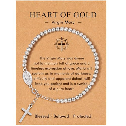 Bracelets for Women, Animal Evil Eye Bracelets, Birthday Graduation Christmas Gifts for Friends Sisters Mom Daughter - style: Virgin Mary