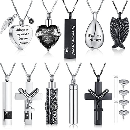Jexine 10 Pcs Urn Necklace Cremation Jewelry for Men - color: Black