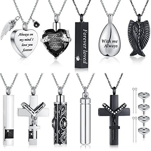 Jexine 10 Pcs Urn Necklace Cremation Jewelry for Men - color: Black