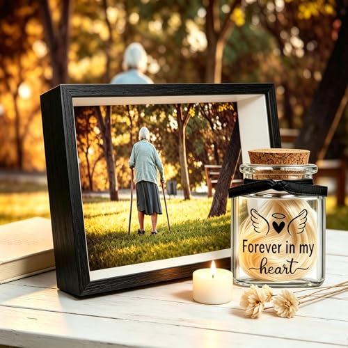 Personalization Memorial Photo Frame with Glass Keepsake Jar，Perfect for Preserving Loved One’s Hair & Memories，Sympathy Bereavement Gift - Holds 4x6 inch pictures (Black 3) - color: Black 3