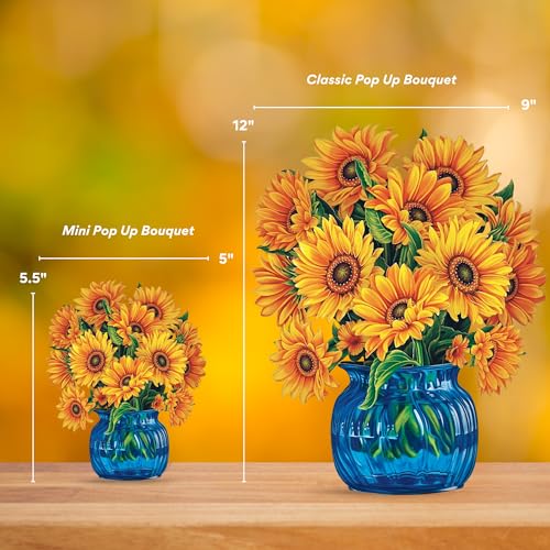 Freshcut Paper Pop Up Cards, Mini Sunflowers, 6 Inch Mini Sized Forever Flower Bouquet 3D Popup Greeting Cards, Birthday Cards, Get Well Gifts, Blank Notecard & Envelope (Pack of 3) - color: Sunflowers, size: Mini (Pack of 3)
