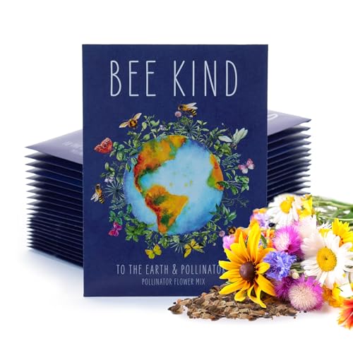 Bentley Seed Co. | Bee Kind Planet | Illustrated Bee Flower Seed Packets | Help Pollinators Environmental Favor for Events | Pollinator Wildflower Mix Seed | Eco-Friendly Hand Out | 25 Pk - style: Earth Day Planet