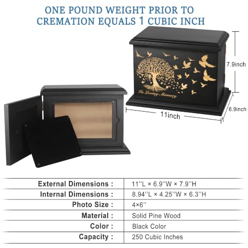 DGDCDV Cremation Urns for Human Ashes Male Female with Photo Frame | Large Wooden Memorial Urns for Adult Woman Men Human Ashes, Decorative Burial Funeral Urns Box and Caskets for Ashes