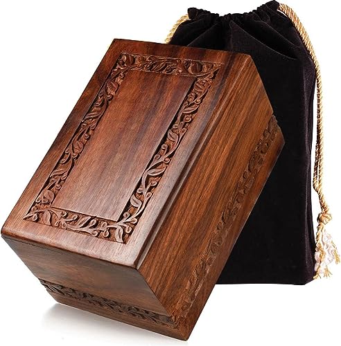SOULURNS Border Engraved Wooden Urn for Human Ashes - Rosewood Cremation Urn for Adult Male or Female (Fits 250 Lbs) - size: Fits 250 Lbs