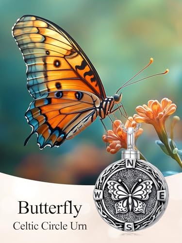 TOUPOP Tree of Life Urn Necklace for Ashes 925 Sterling Silver Cremation Jewelry Memorial Gifts Keepsake Jewelry with Funnel Filler for Women - style: 7-Butterfly