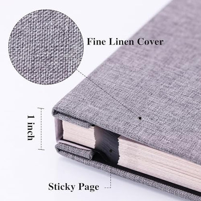 Vienrose Large Photo Album Self Adhesive for 4x6 8x10 Pictures Linen Scrapbook Album DIY 40 Blank Pages with A Metallic Pen - color: Grey, size: 11"x10.6" 40Pages