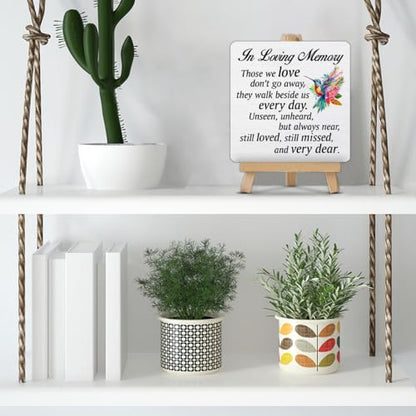 Memorial Decor in Loving Memory Quotes Hummingbird Wood Sign with Easel Hummingbird Decorations for Home Desk Shelf Table