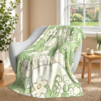 Flowers Fleece Throw Blanket, Cartoon Flannel Blankets for Couch 50"×60" - color: Cute Flowers