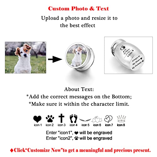 Small Dog Urn 1.57 Inches Mini Cremation Keepsake for Pet Ashes - Tiny Paw Holder for Cat - Your Paw Prints are Forever On My Heart - color: Silver-photo&text-engraving