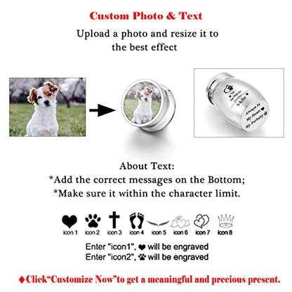 Small Dog Urn 1.57 Inches Mini Cremation Keepsake for Pet Ashes - Tiny Paw Holder for Cat - Your Paw Prints are Forever On My Heart - color: Silver-photo&text-engraving