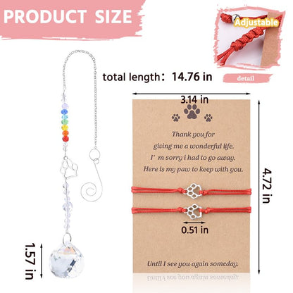Sisadodo Rainbow Bridge Dog Memorial Gifts for Loss of Dogs Cats Rainbow Bridge Bracelet Keychains Paw Crystal Sun Catcher - color: red