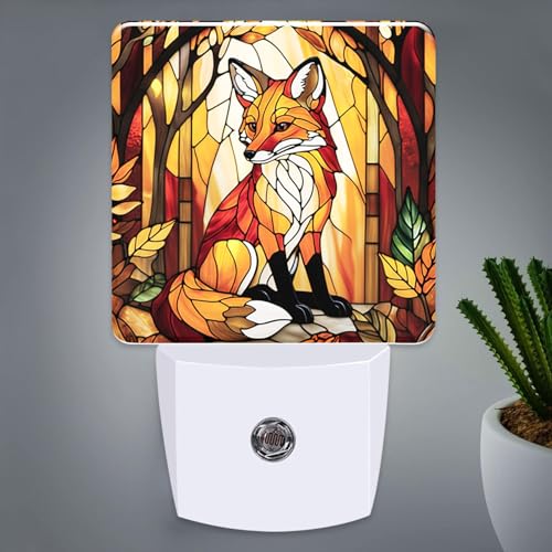 Fox Stained Glass Night Lights Plug into Wall for Room, Fox Night Light LED for Bedroom - color: Fox