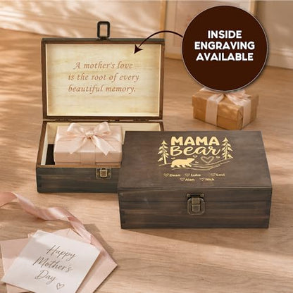 Personalized Mama Bear Memory Box, Engraved Gift for Mom or Grandma | Add kids' or grandkids' names. Holds photos, letters & family keepsakes. 4 sizes, 4 finishes & optional inside engraving. - style: 19. Mama Bear Designs