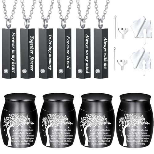 10 Pieces Urn Necklace for Ashes Cremation Urn Set for Ashes Sharing Urns for Human Adult Female Male Mini Keepsake Urns Waterproof Memorial Ash Holder (10Pcs-Black) - color: 10pcs-black