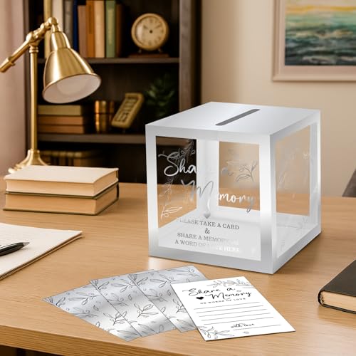 Pajean 50 Pcs Greenery Share a Memory Card, Celebration of Life Cards Box - color: Sliver