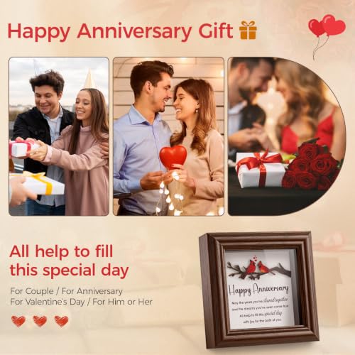 LukieJac Anniversary Cardinal Gifts for Couple - Romantic Anniversario Gift Ideas Wooden Shadow Box Frame for Friends, Sister, Parents, Couples, Grandparents Anniversary Keepsake - color: Cardinal - Happy Anniversary