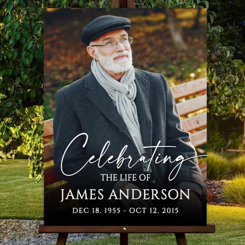 Custom Celebration of Life Welcome Sign with Photo for Memorial Funeral | Personalized Minimalist In Loving Memory yard sign. Weather-resistant corrugated plastic decor. Add custom photo, name, dates - color: Sign17