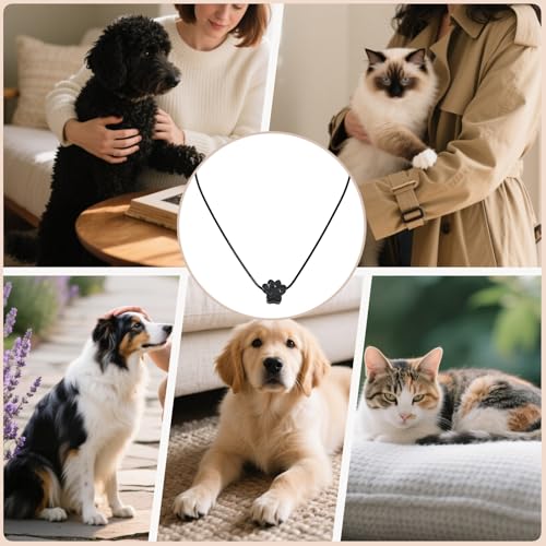 Paw Print Heart Pet Ashes Urn Necklace, Keepsake Pendant-B-Black - style: B-Black