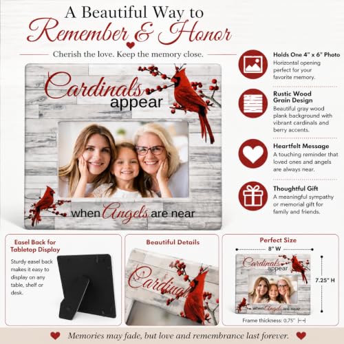 Memorial Picture Frame for Loss of Loved One, When Cardinals Appear Angels Are Near Photo Frame, Sympathy Condolence Gift, Cardinal Keepsake, Wood Grain Look, Holds 4x6 Photo, 8 x 7.25 Inch - size: Not Customized