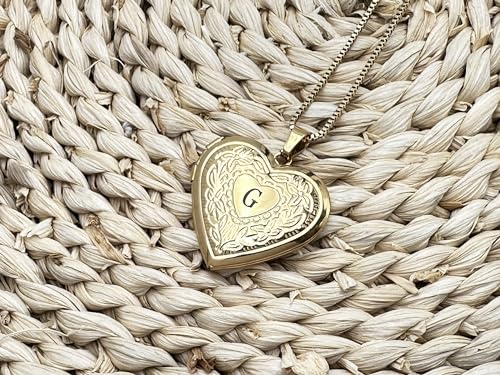 GOKING Love Heart Memory Locket Necklace Holds Pictures for Women - color: Letter G