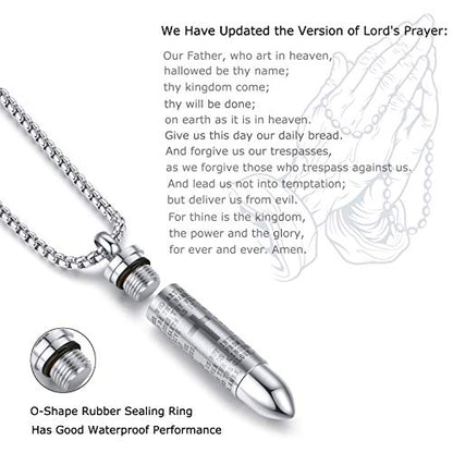 Mens Urn Necklace For Ashes Bullet Shape Cross Cremation Urn Jewelry - color: Silver Tone
