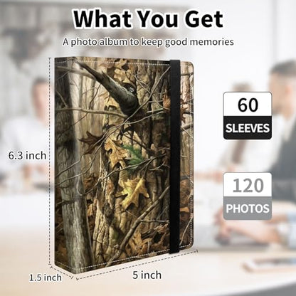 Photo Album 4x6 120 Pockets Photos with Elastic Band, PU Leather Photo Books Small Mini Capacity Picture Album for Family Wedding Travel Anniversary Baby Vacation Pictures, Camouflage Tree - color: Camouflage Tree