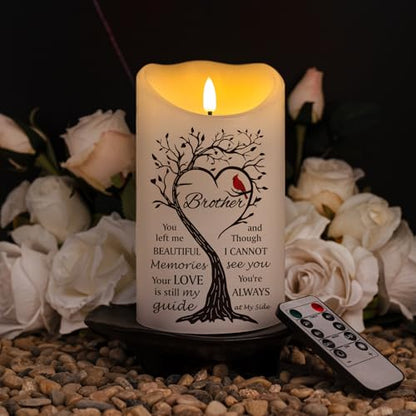 Flameless Memorial Candle, Real Wax LED Light with Remote Sympathy Bereavement Gifts for Loss of Loved One Sympathy Candles for Loss of Brother Remembrance Gifts (4" x 7") - color: Brother