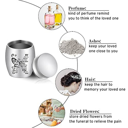 SOITIS Small Urn for Ashes 1.57 Inches Small Keepsake Urn for Human Ashes Butterfly Mini Urn Stainless Steel Ash Holder Small Ash Urn for Women, Silver Keepsake - size: 1.57Inch No-Custom
