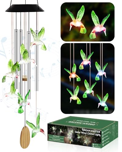 Solar Wind Chimes for Outside Color Changing Light, Green Hummingbird - color: Green Hummingbird