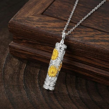 Flower Cute Animal Sterling Silver Pendant Urn Ashes Necklace for Women BF0709 - color: C *Sunflower 1(G)