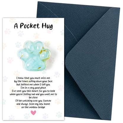 EYxsaxenk Loss of Pet Sympathy Gift - Blue Crystal Mini Paw Pocket Hug with Memorial Card Envelope Remembrance Bereavement Gift for Loss of Dog Cat Sympathy Favor Adult Pet Lover Stress Relief Supply - color: 1pcs Light Blue + I Know Card