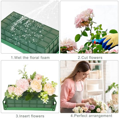 6Pcs Floral Foam Cage Set, 4 Square and 2 Rectangle Flower Holders | Water-Absorbing Foam Blocks with Adhesive Tape for Fresh and Artificial Flower Arrangements