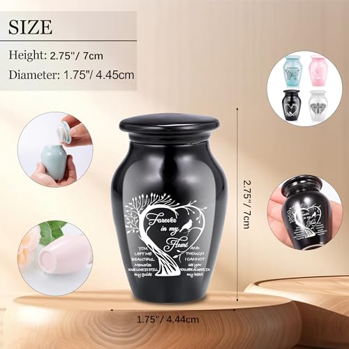 4PCS Ceramic Urns for Ashes, Small Memorial Keepsake Set, Tree of Life | Handcrafted Ceramic, Secure Lid, Compact 2.75" Size, Sharing Set, Filling Spoon & Presentation Box Included