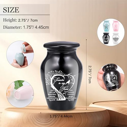 4PCS Ceramic Urns for Ashes, Small Memorial Keepsake Set, Tree of Life | Handcrafted Ceramic, Secure Lid, Compact 2.75" Size, Sharing Set, Filling Spoon & Presentation Box Included