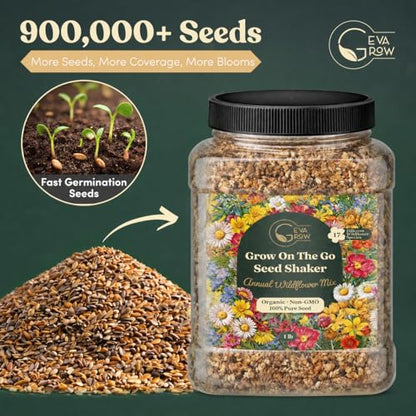 Wildflower Seed Shaker – Annual Mix by GevaGrow | 17 Variety Flower Seeds for Planting in Pots & Outdoor Gardens, Bulk 300,000+ Seeds - 1 Pound Tub - size: 1 Pound Tub, style: Annual Wildflower Mix