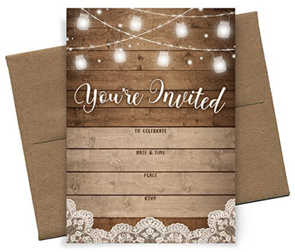 Printed Party Fill-in Invitations and Envelopes, Rustic, Set of 25 - size: 25 Count (Pack of 1)
