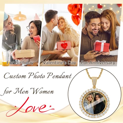HJX Custom Circle Chain with Wings, Memorial Picture Necklace for Men Womem - color: 3-round