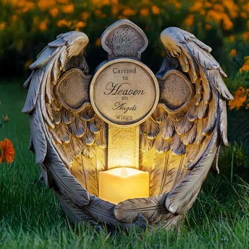 12“ Angel Wings Embracing Cross Solar Flameless LED Candles Outdoor Garden Memorial Statue for Garden Decoration Yard Art, A Touching Memorial Gift & Condolence Gifts Grave Decorations for Cemetery - color: Angel Wings