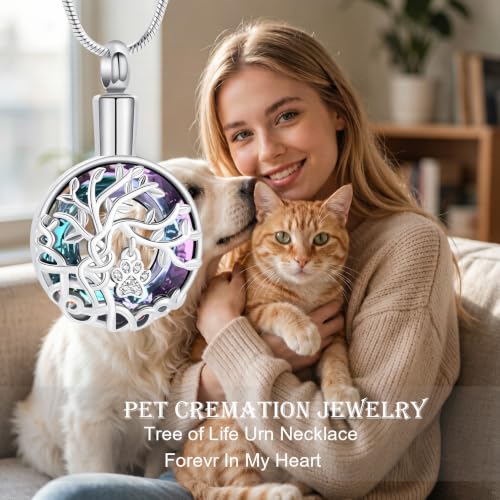 zeqingjw Pet Cremation Jewelry Tree of Life Urn Necklace for Ashes for Dog/Cat Funeral Ashes Keepsake Paw Print Urn Pendant Memorial Jewellery - color: Customize