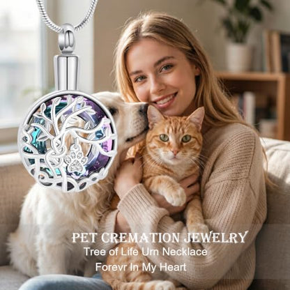 zeqingjw Pet Cremation Jewelry Tree of Life Urn Necklace for Ashes for Dog/Cat Funeral Ashes Keepsake Paw Print Urn Pendant Memorial Jewellery - color: Customize