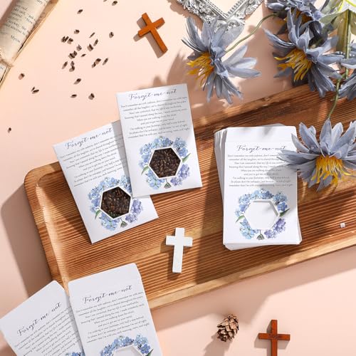 50 Pcs Forget Me Not Seed Packets Envelopes with Clear Window Resealable Seed Organizer Storage Bag Celebration of Life Packets for Funerals Loss of Loved One